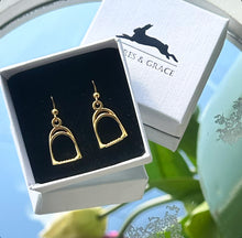 Load image into Gallery viewer, Sterling Silver &amp; Yellow Gold Stirrup Earrings