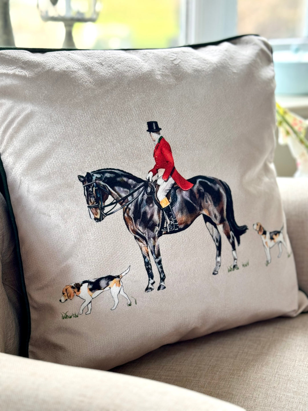 Hunt Master Velvet Cushion Cover