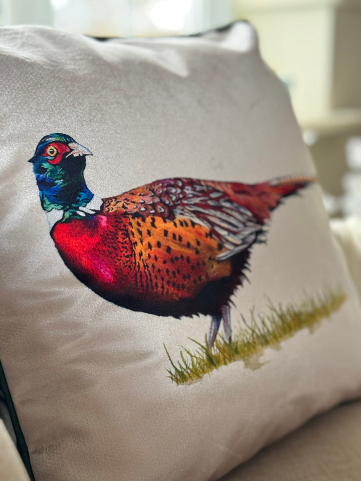 Foraging Pheasant Velvet Cushion Cover