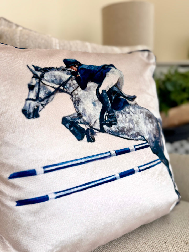 Show Jumper Velvet Cushion Cover