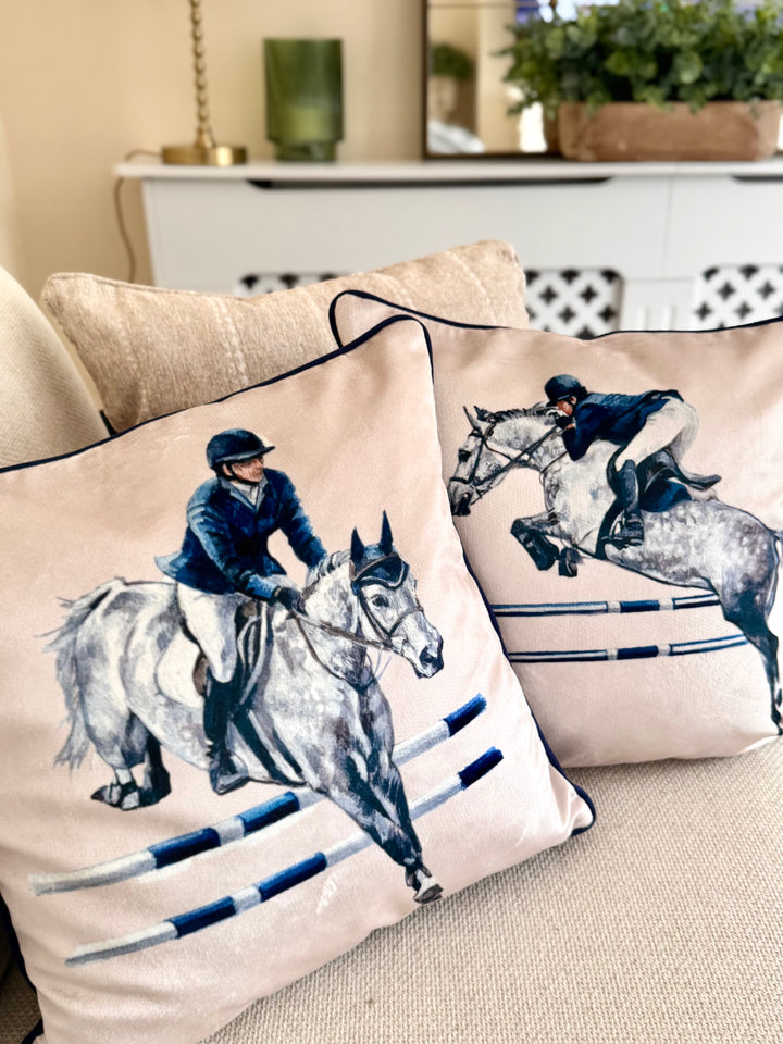 Show Jumping Velvet Cushion Cover