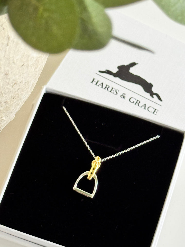 Yellow Gold & Sterling Silver Stirrup Necklace
