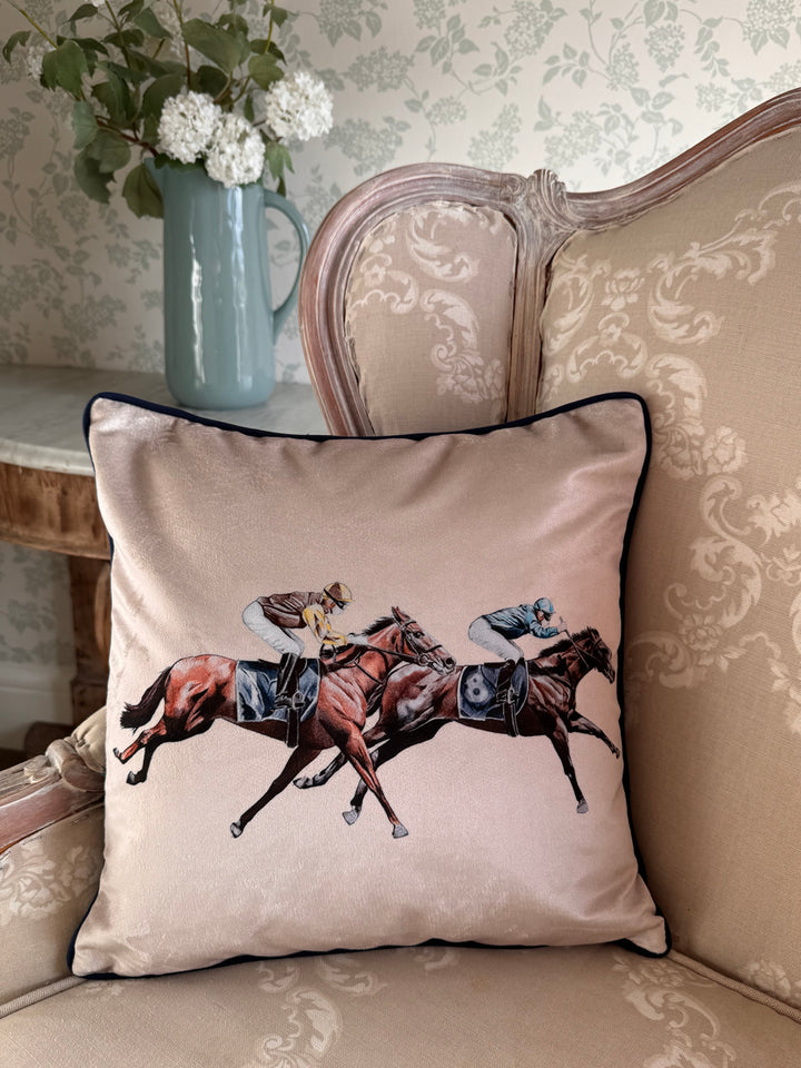 Horse Racing Velvet Cushion Cover