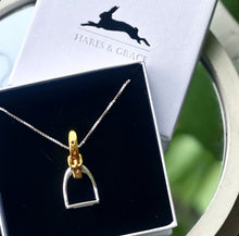 Load image into Gallery viewer, Yellow Gold &amp; Sterling Silver Stirrup Necklace