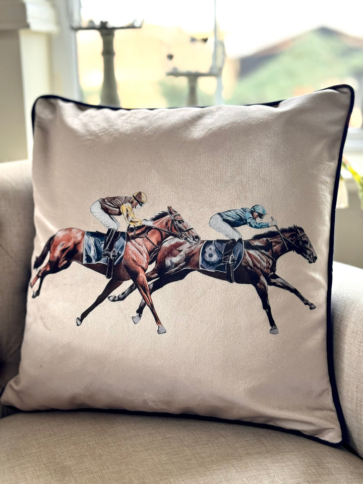 Horse Racing Velvet Cushion Cover