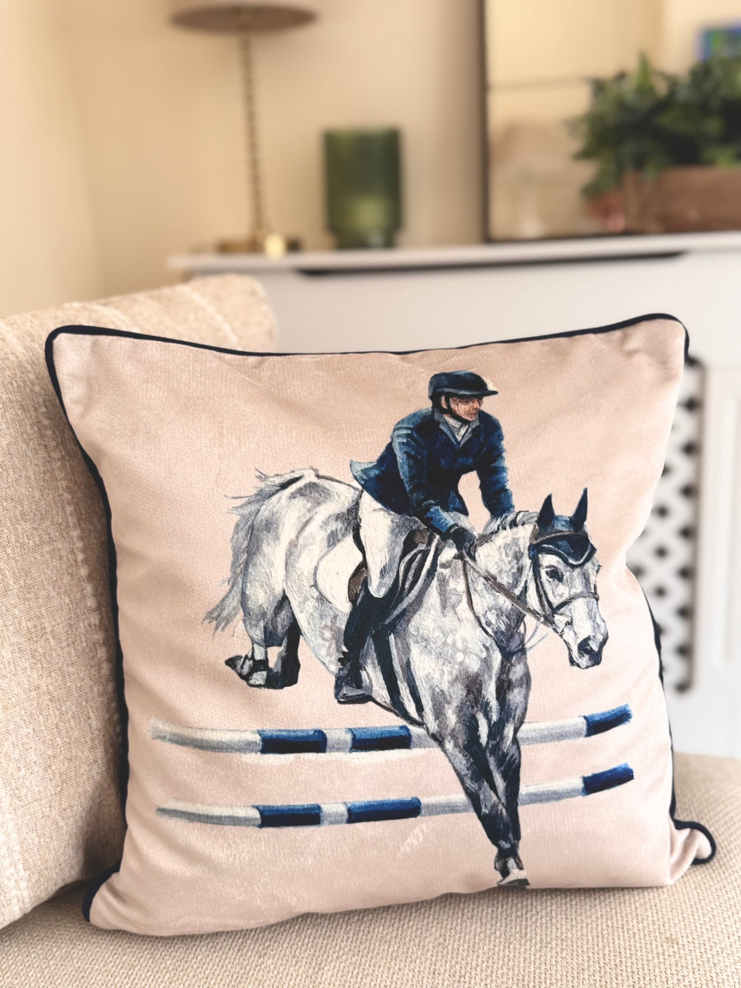 Show Jumping Velvet Cushion Cover