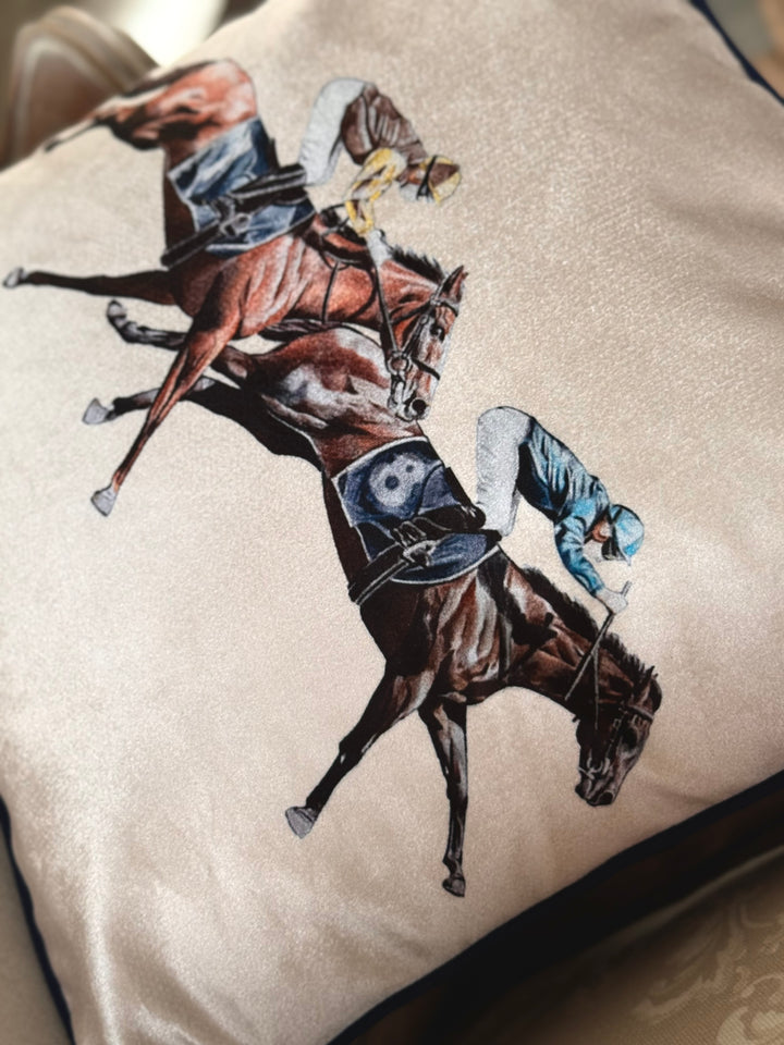 Horse Racing Velvet Cushion Cover