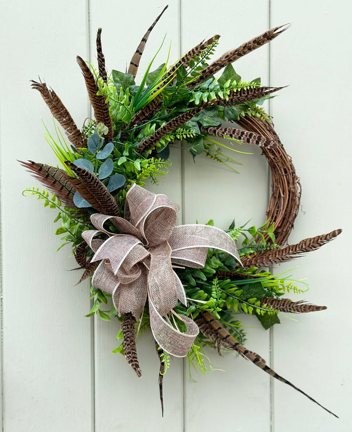 Foliage & Pheasant Feather Wreath