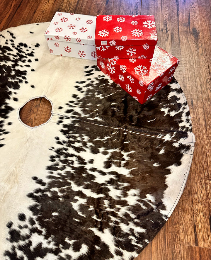 Black/Brown Cowhide Christmas Tree Skirt