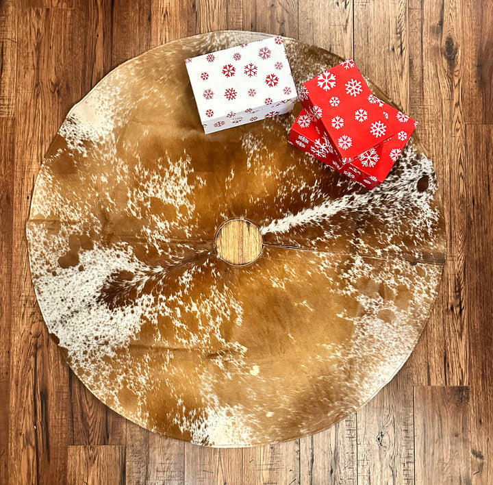 Tan Cowhide Christmas Tree Skirt