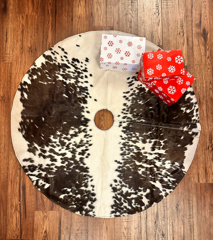 Black/Brown Cowhide Christmas Tree Skirt