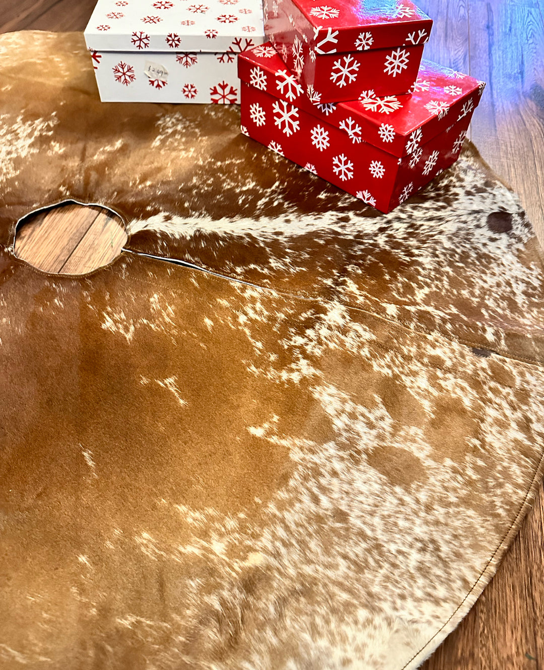 Tan Cowhide Christmas Tree Skirt