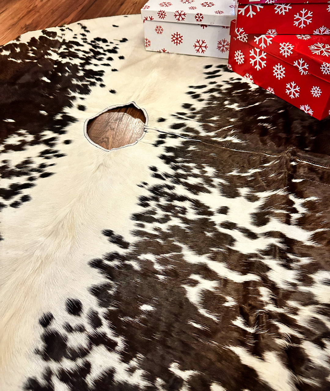 Black/Brown Cowhide Christmas Tree Skirt