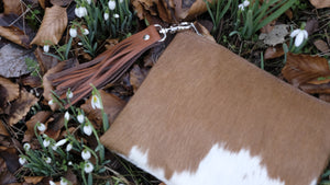 Tan Leather Cowhide Clutch Bag