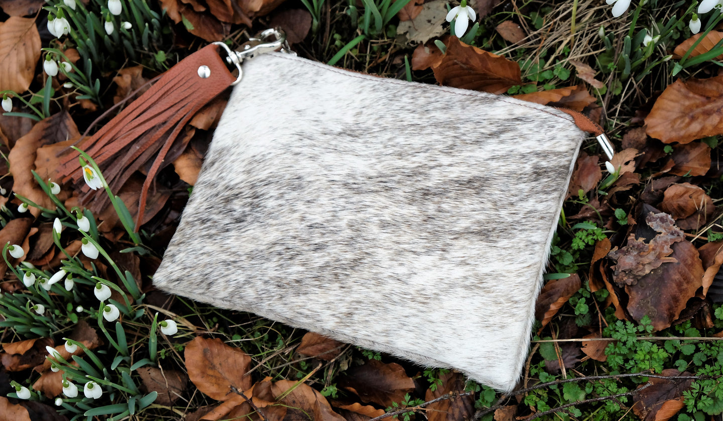 The Foxton Grey & Tan Leather Cowhide Clutch Bag