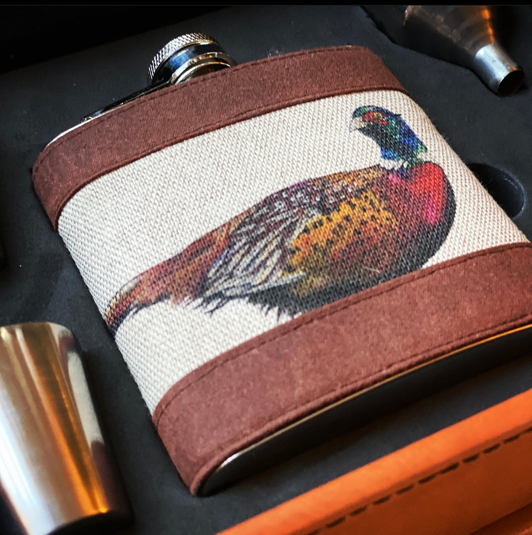 Pheasant Hip Flask Set In Case