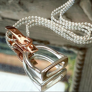 Large Rose & Silver Stirrup Necklace