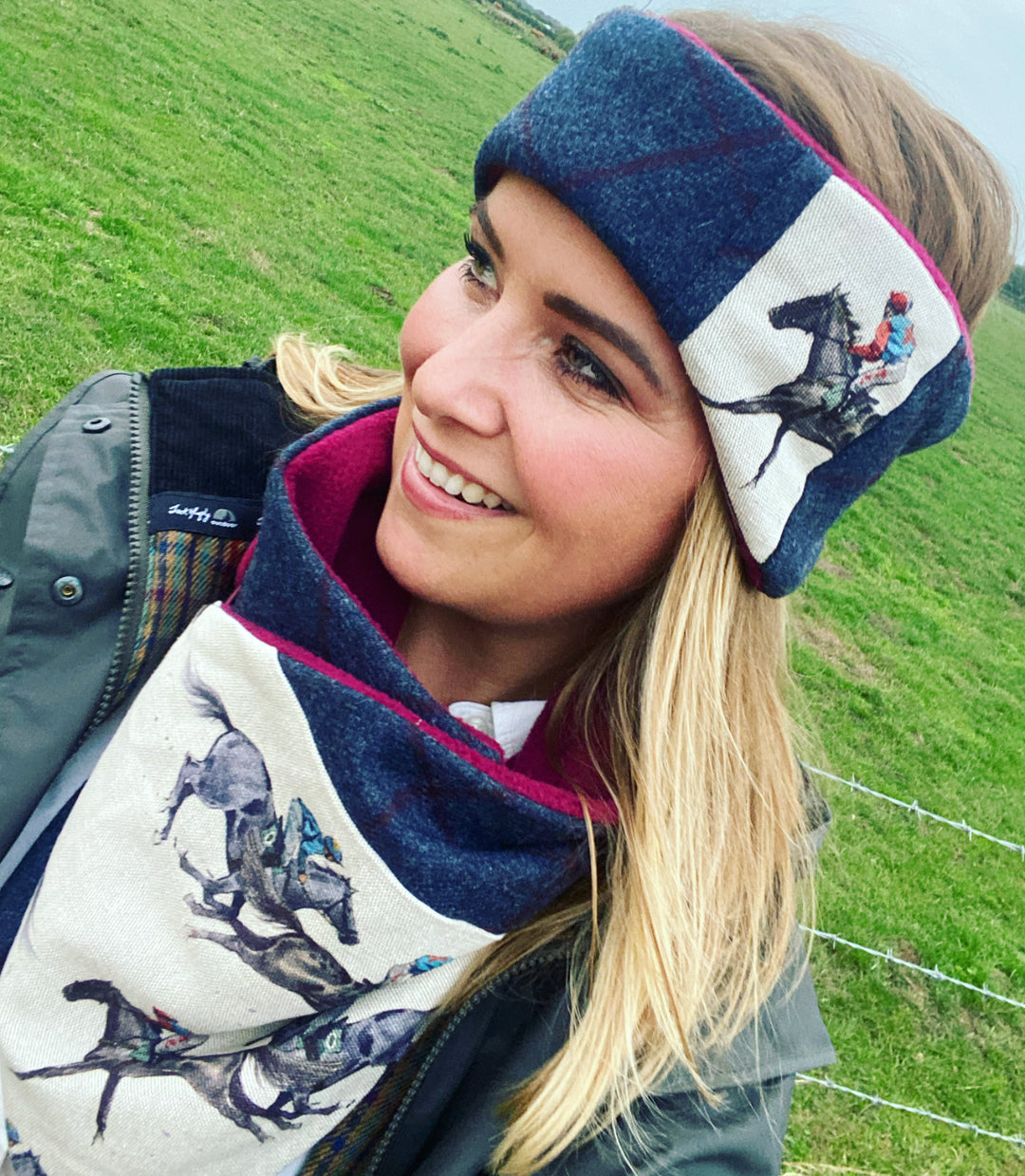 Navy Horse Racing Neck & Ear Warmer