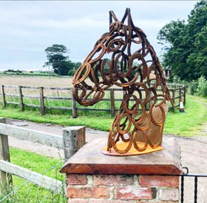 Stunning Horseshoe Horse Head Statue