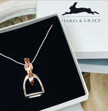 Load image into Gallery viewer, Rose Gold &amp; Sterling Silver Stirrup Necklace