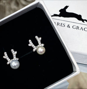 Freshwater Pearls Antler Silver Earrings