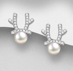 Freshwater Pearls Antler Silver Earrings