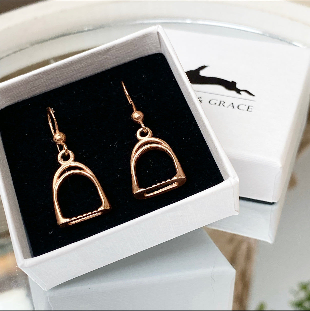 Sterling Silver & Rose Gold Stirrup Earrings
