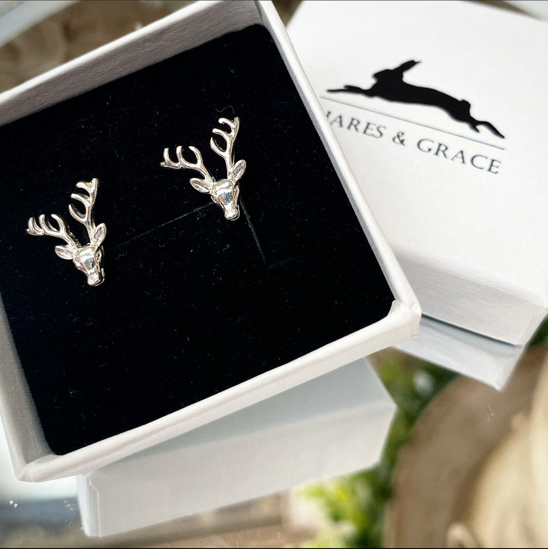 Sterling Silver Stags Head Earrings