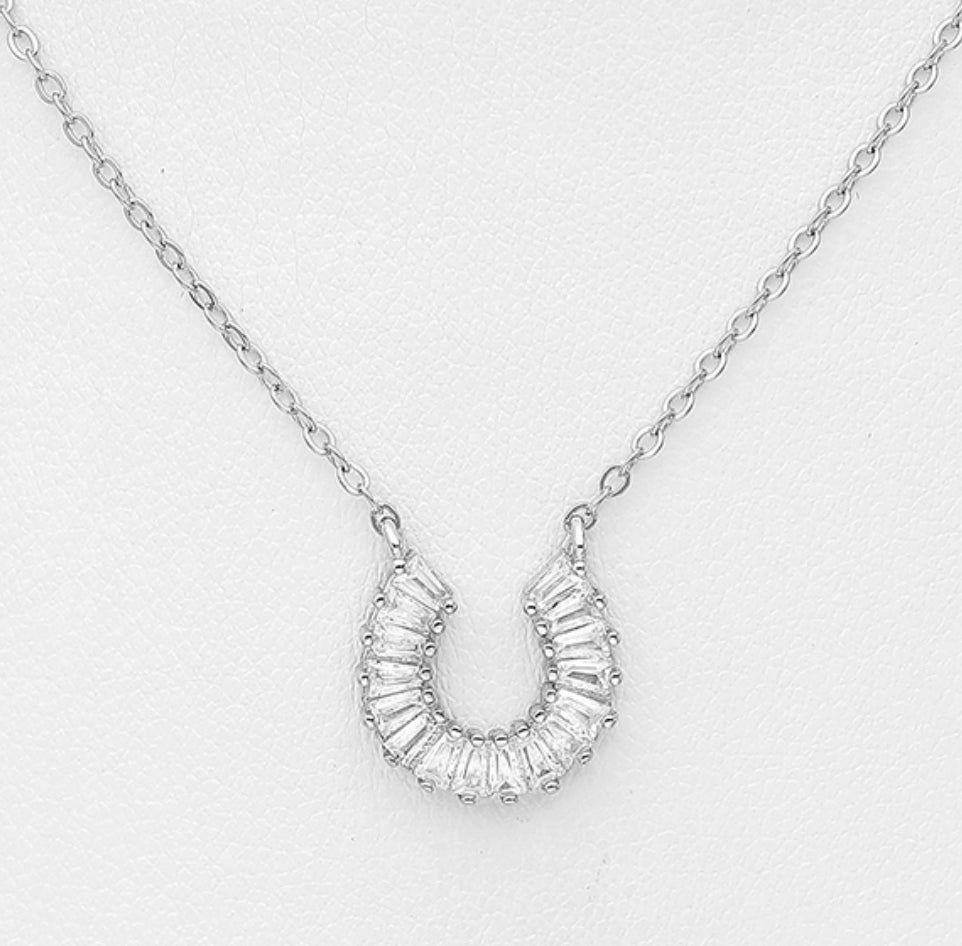 Sterling Silver CZ Horseshoe Necklace