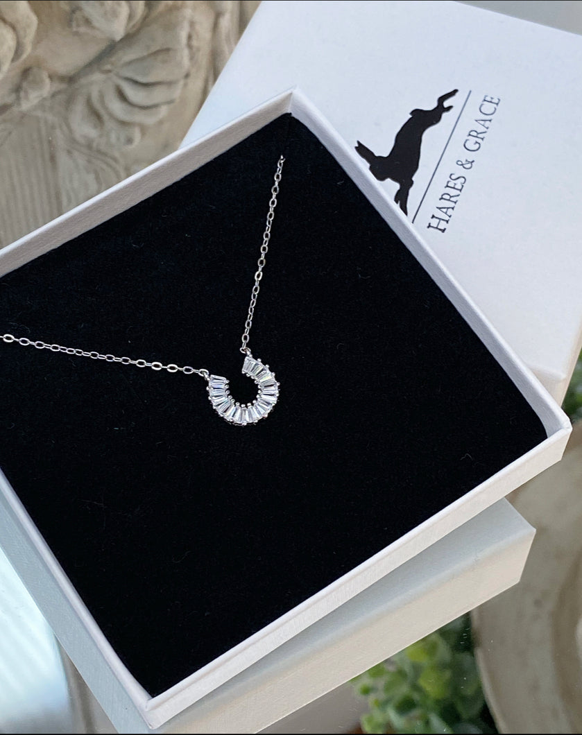Sterling Silver CZ Horseshoe Necklace