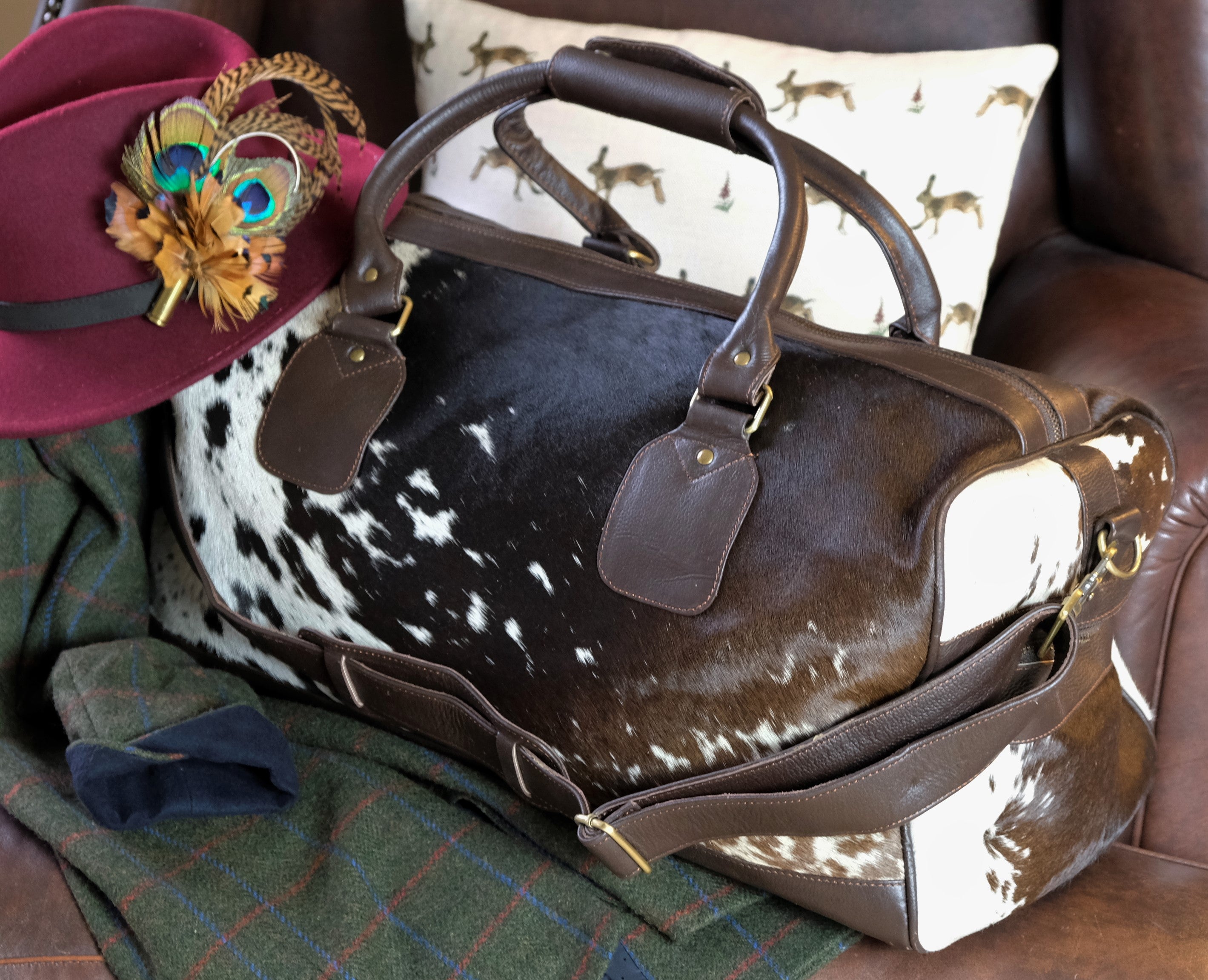 Cowhide cheap weekender bag